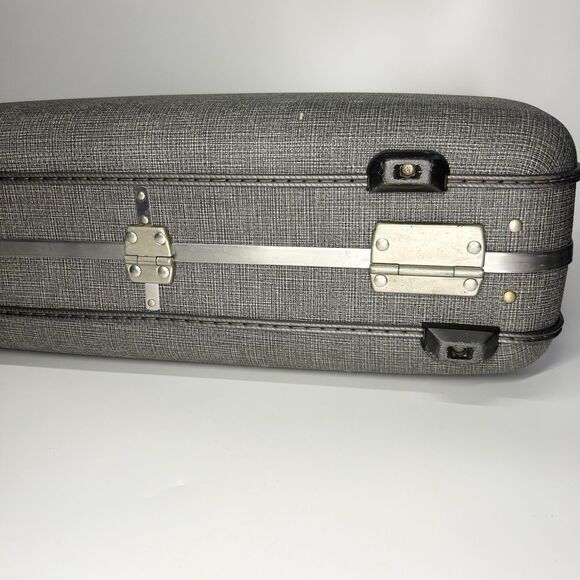 Vintage American Tourister Tri Taper Grey Suitcase Luggage Hard Shell Plaid 50s - Picture 8 of 16